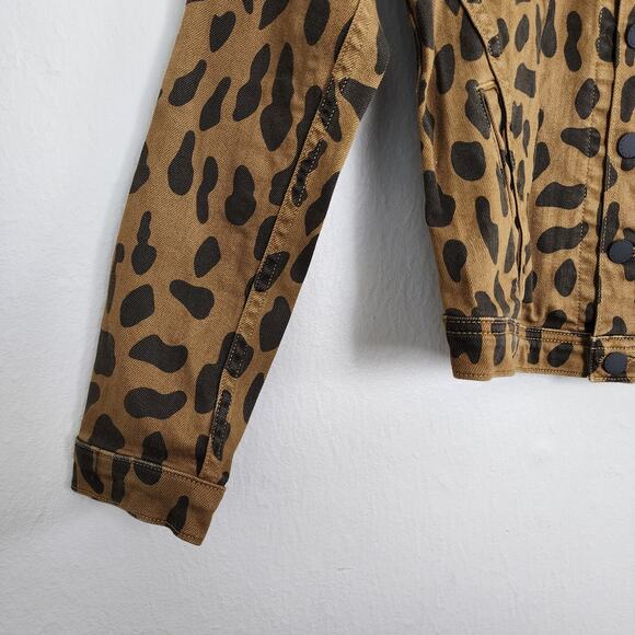 L'Agence Celine Slim Fit Leopard Print Cropped Denim Jacket Camel S NWT - Picture 6 of 16